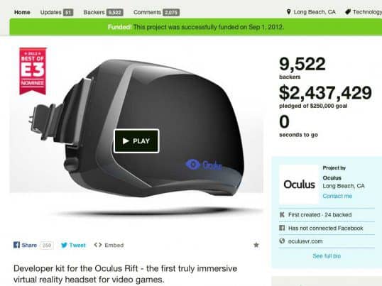 oculus rift kickstarter page - modern VR took off.