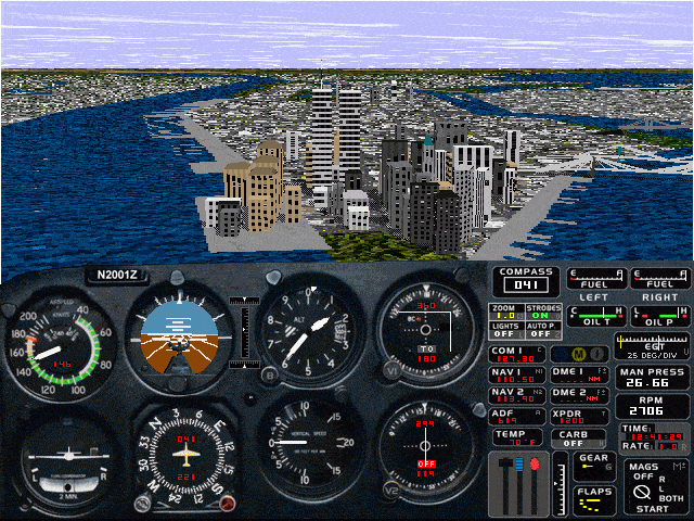 A screenshot from the Windows 95 version, with a somewhat more realistic rendering of New York City. 