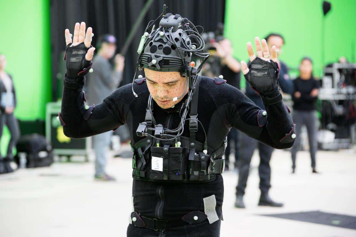 Luis, a lawyer, rehearses in a motion capture suit during the creation of CARNE y ARENA. Photo by Chachi Ramirez.