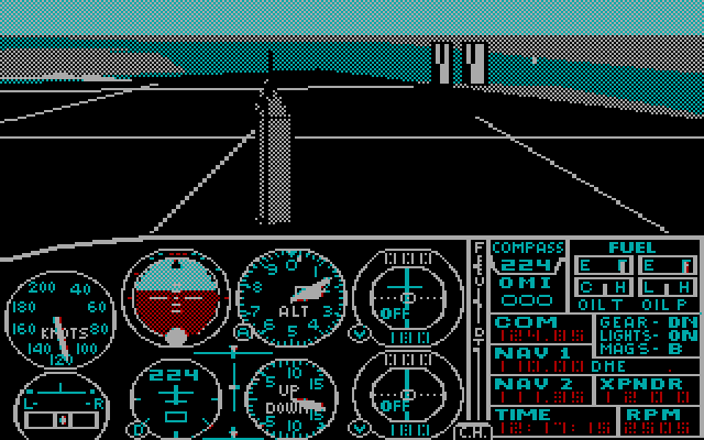 Microsoft Flight Simulator 2.10 for IBM PC (RGB monitor, in front of Empire State Building), 1984.