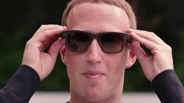 Zuckerberg wearing the new smart glasses.