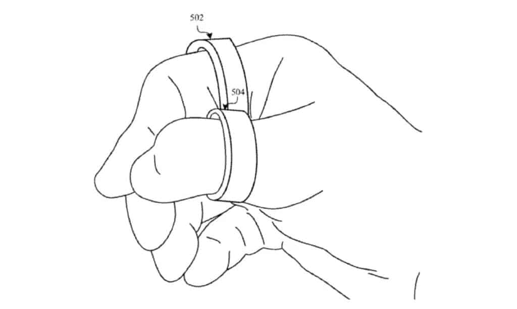 Image from an Apple patent for a finger ring control device for smart glasses.