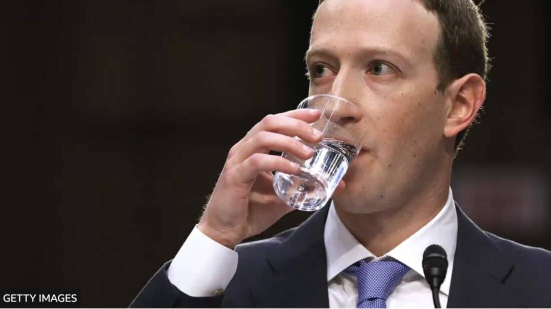 Mark Zuckerberg drinking water during tense moments while getting grilled by a Congressional Committee. 